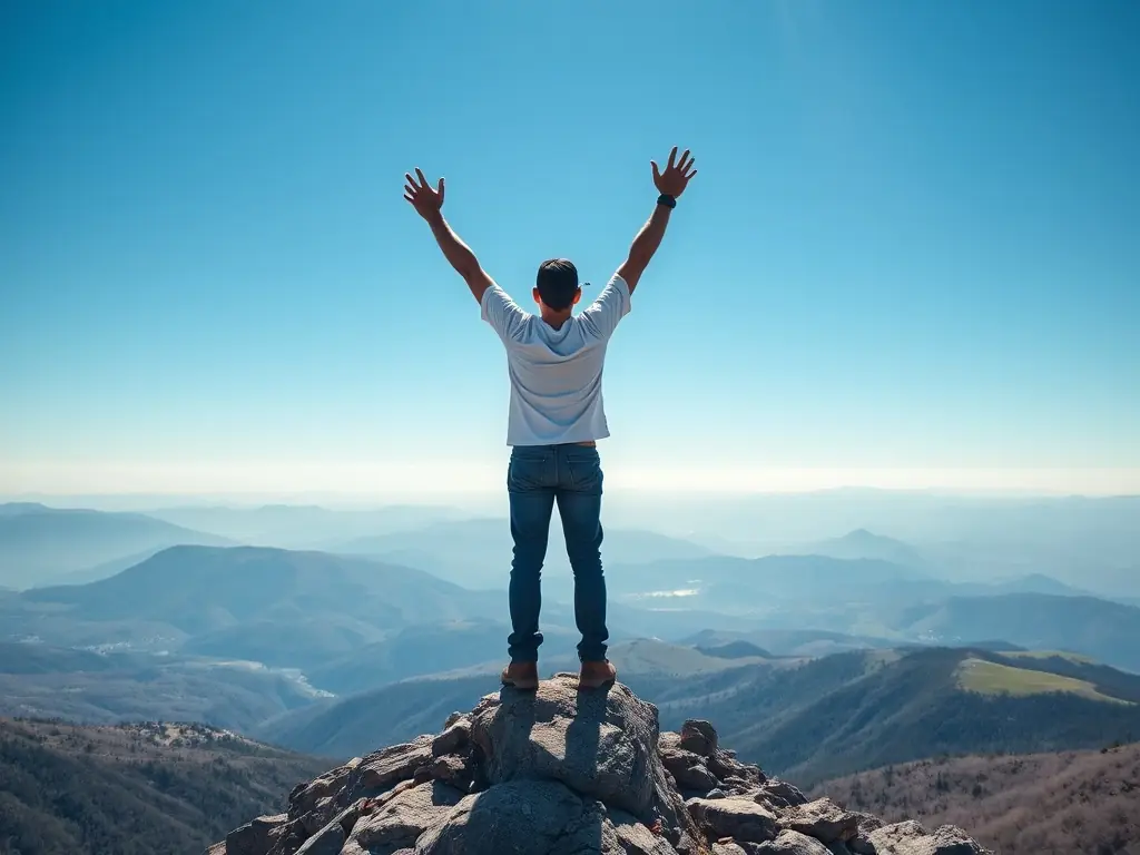 A person celebrating a success, symbolizing achievement and growth. The image should be uplifting and convey a sense of accomplishment.